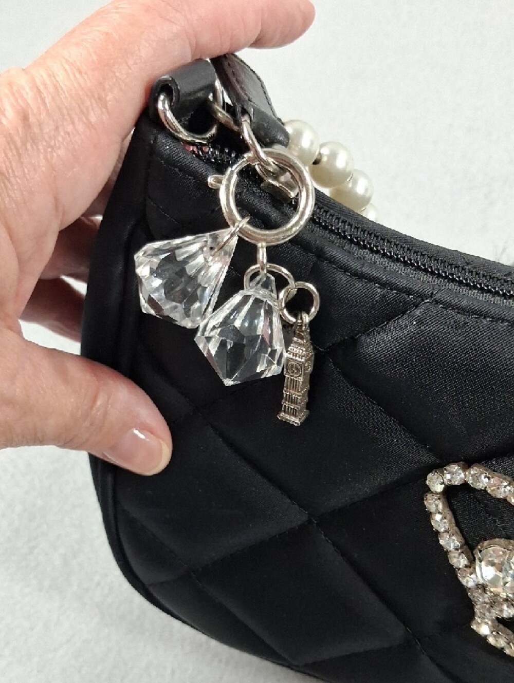 Elegant My Flat In London Black Quilted Pearl-Handle Shoulder Bag - Picture 7 of 9
